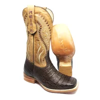 Bota Reizinho Premium Couro De Jacaré Marrom Limited Edition - Cano Alto, Bico Quadrado, Solado De Couro Artesanal - imagem 1