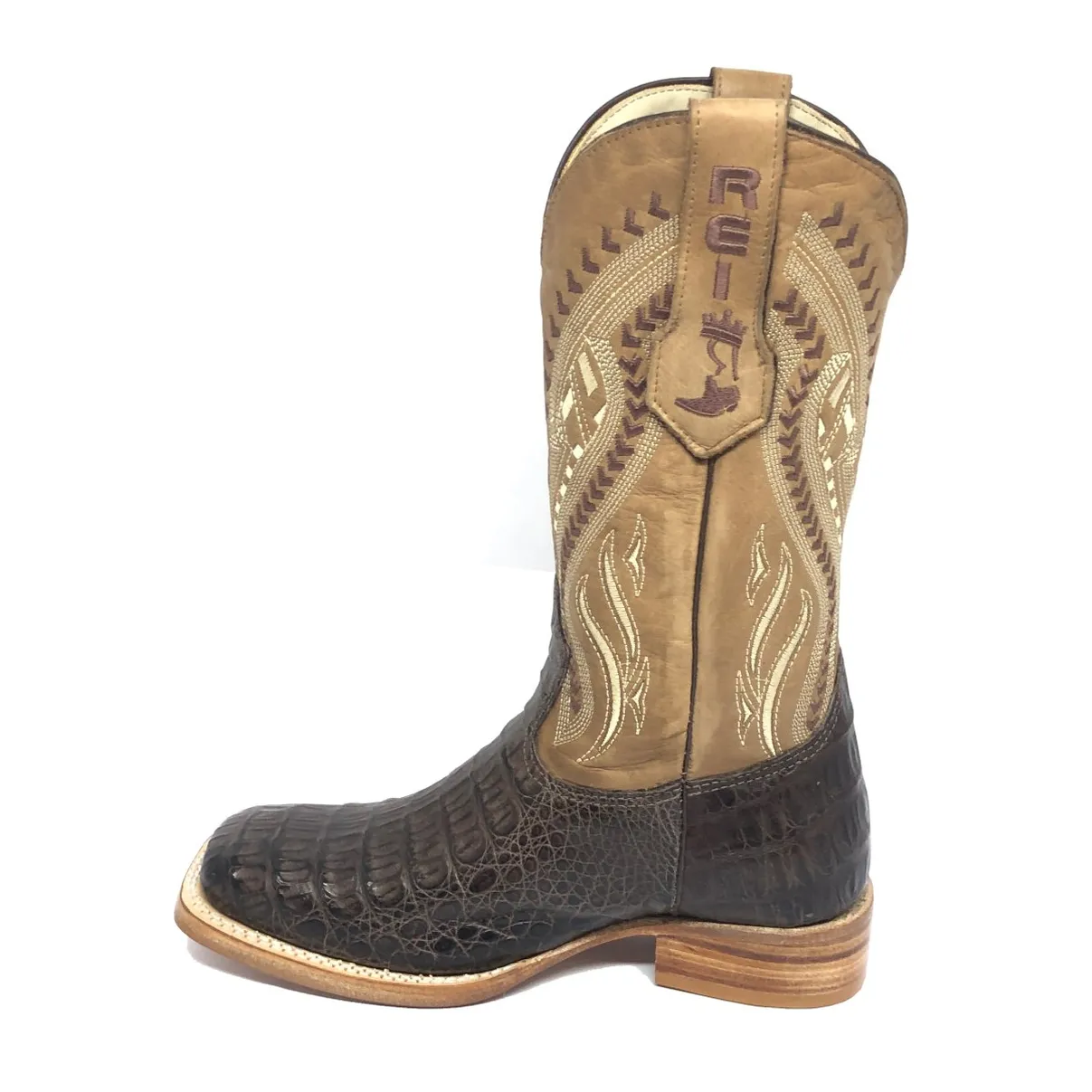 Bota Reizinho Premium Couro De Jacaré Marrom Limited Edition - Cano Alto, Bico Quadrado, Solado De Couro Artesanal