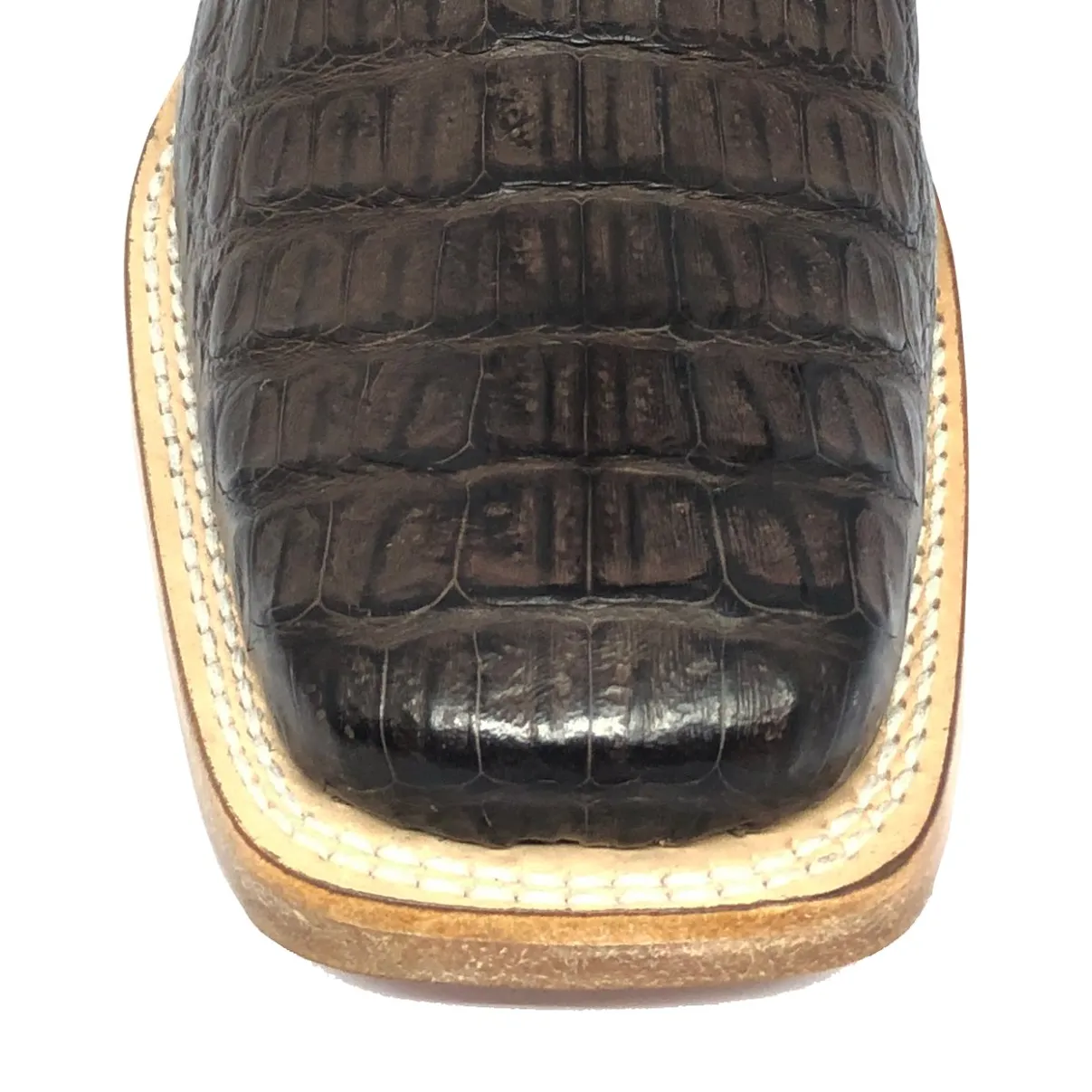 Bota Reizinho Premium Couro De Jacaré Marrom Limited Edition - Cano Alto, Bico Quadrado, Solado De Couro Artesanal