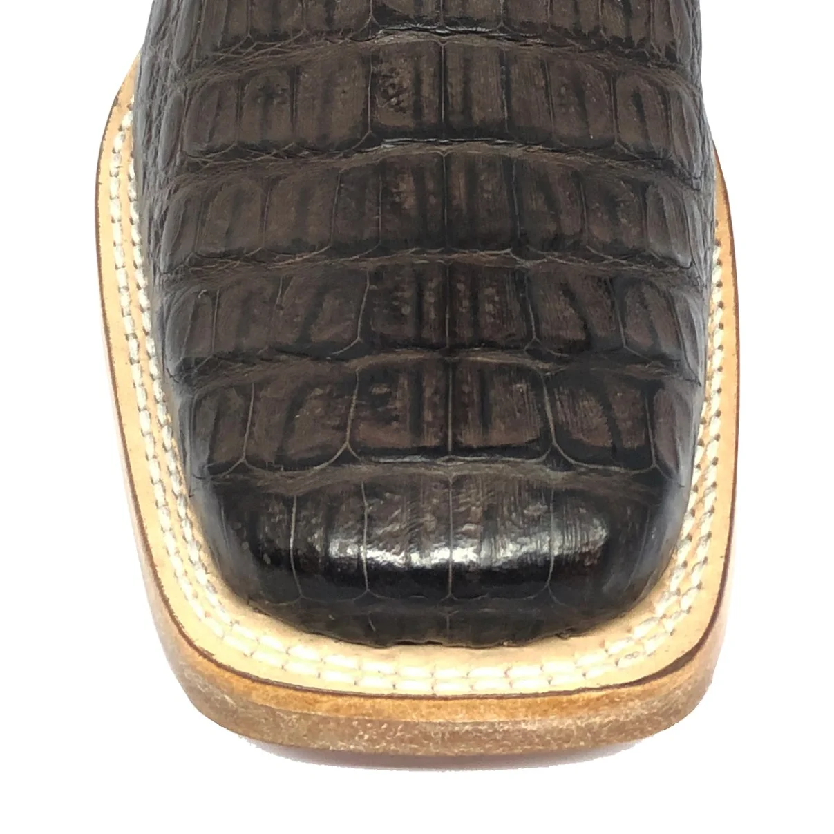 Bota Reizinho Premium Couro De Jacaré Marrom Limited Edition - Cano Alto, Bico Quadrado, Solado De Couro Artesanal