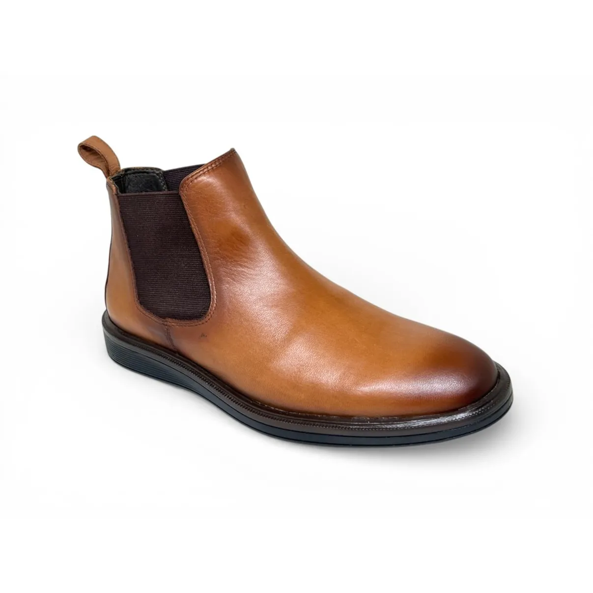 Bota Chelsea Alfa de Couro Bovino Marrom Havana - Cano Curto Elástico, Bico Redondo | Reizinho Botas