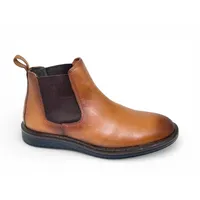 Bota Chelsea Alfa de Couro Bovino Marrom Havana - Cano Curto Elástico, Bico Redondo | Reizinho Botas - imagem 3