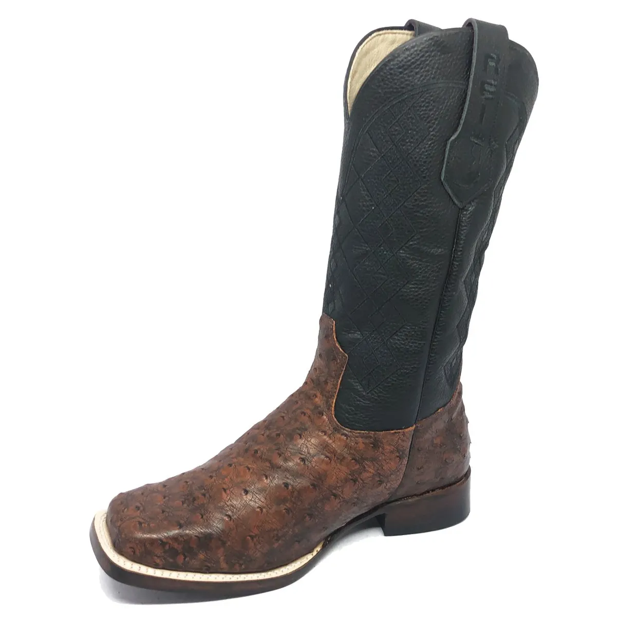 Bota Reizinho Premium Couro De Avestruz Cheio Bloodwine Limited Edition - Cano Alto, Bico Quadrado, Solado De X-Flex Art