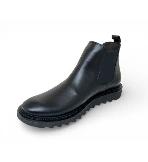 Bota Casual Grécia de Couro Bovino Preto - Cano Curto Elástico, Bico Redondo | Reizinho Botas