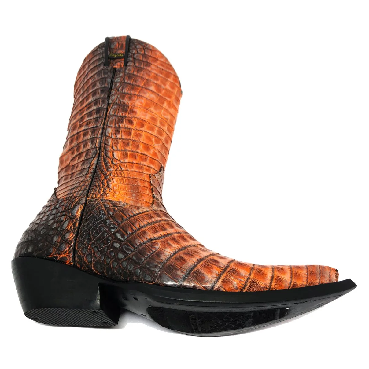 Bota Reizinho Premium Couro De Jacaré Darkness Orange Limited Edition - Cano Alto, Bico Fino, Solado Couro Injetado Arte