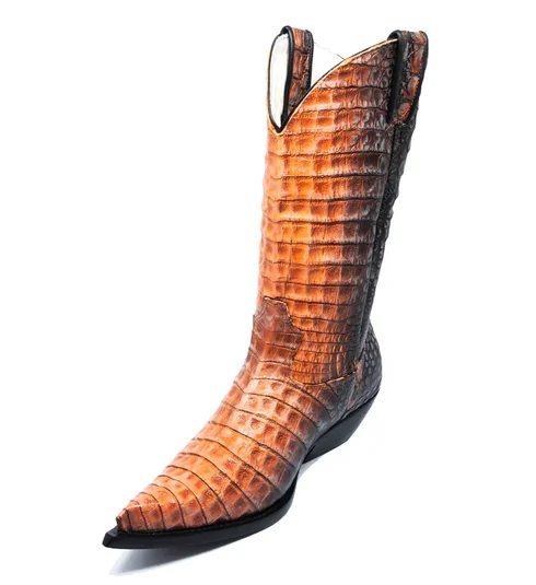 Bota Texana Inteira de Couro de Jacaré Darkness Orange | Limited Edition | Linha Premium | Reizinho Botas
