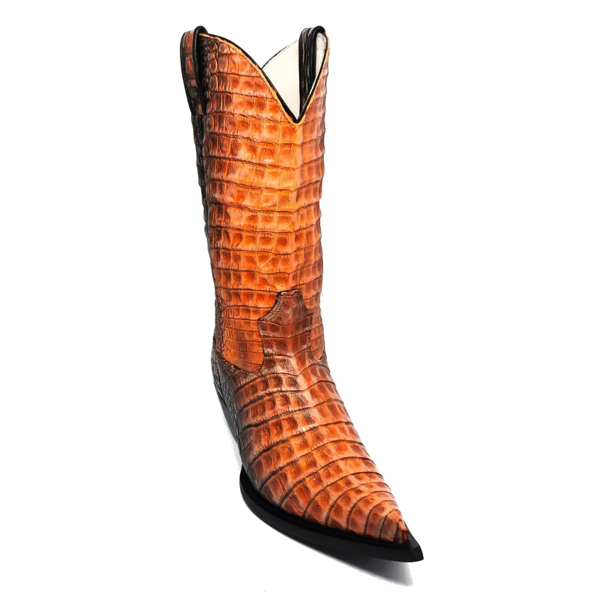 Bota Reizinho Premium Couro De Jacaré Darkness Orange Limited Edition - Cano Alto, Bico Fino, Solado Couro Injetado Arte