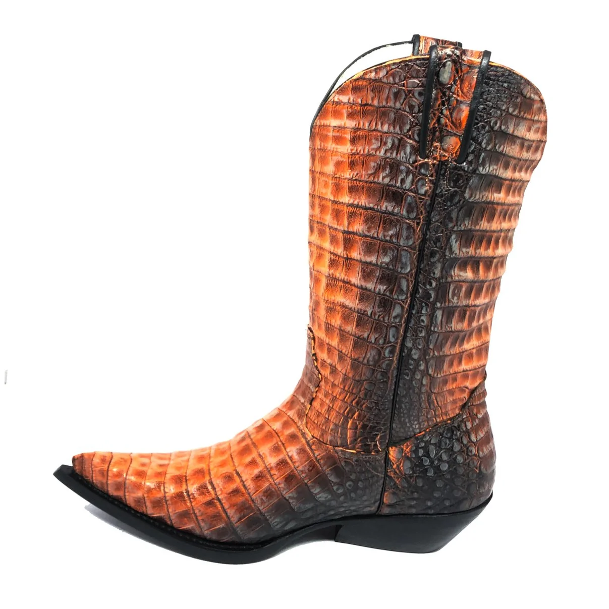 Bota Reizinho Premium Couro De Jacaré Darkness Orange Limited Edition - Cano Alto, Bico Fino, Solado Couro Injetado Arte