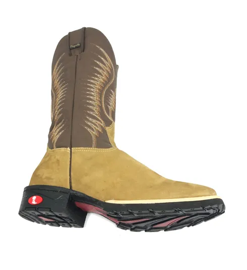 Bota de Couro Bovino Bufalada Marfim - Cano Alto, Bico Quadrado, Solado Flex Comfort
