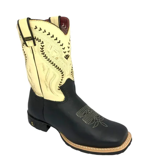 Bota de Couro Bovino Preto - Cano Médio, Bico Quadrado, Solado Flex Comfort