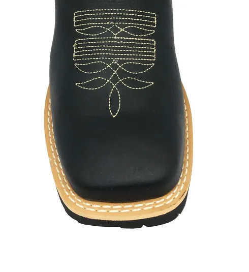 Bota de Couro Bovino Preto - Cano Médio, Bico Quadrado, Solado Flex Comfort