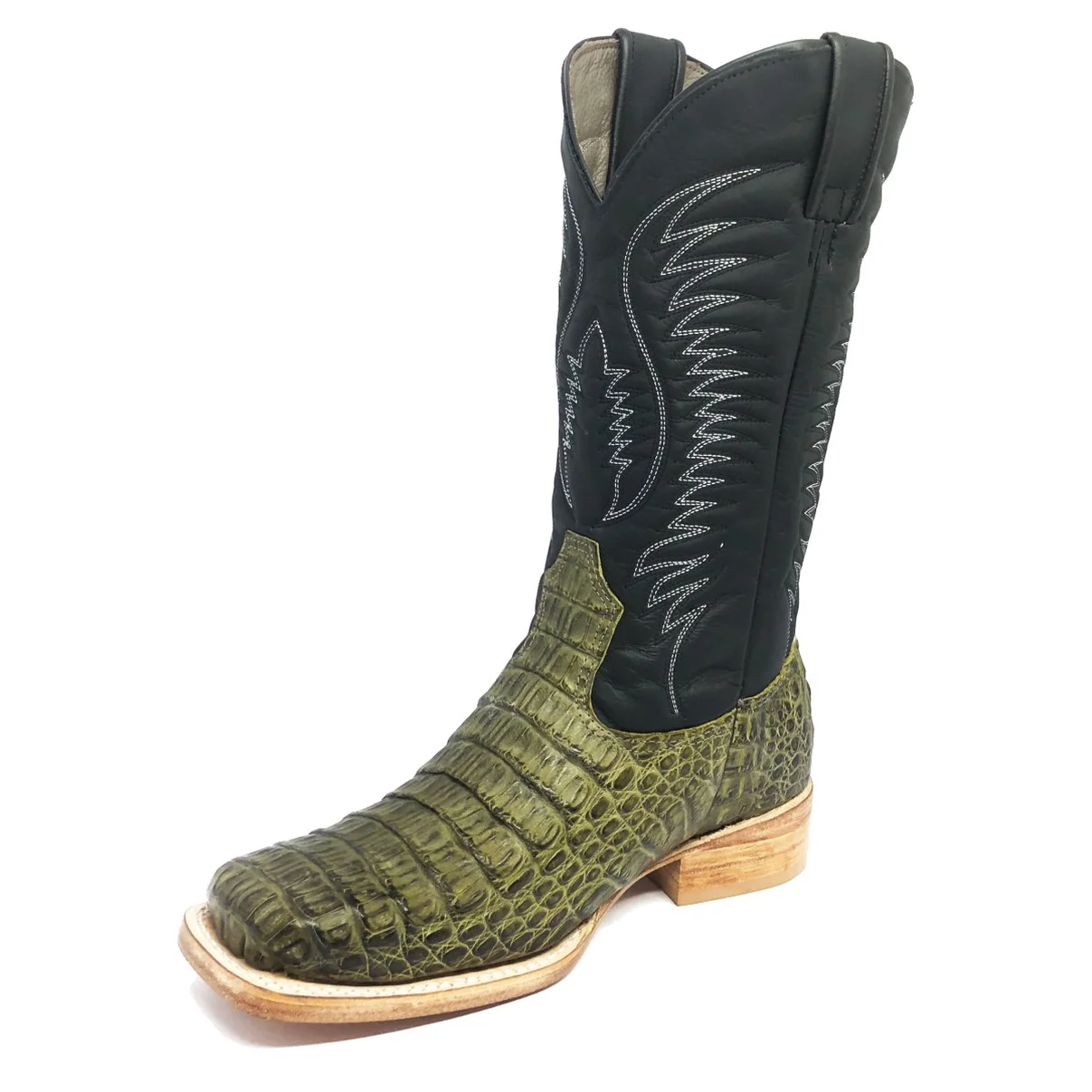 Bota Reizinho Premium Couro De acaré Verde Musgo Limited Edition - Cano Alto, Bico Quadrado, Solado Couro Artesanal