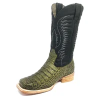 Bota Reizinho Premium Couro De acaré Verde Musgo Limited Edition - Cano Alto, Bico Quadrado, Solado Couro Artesanal - imagem 6
