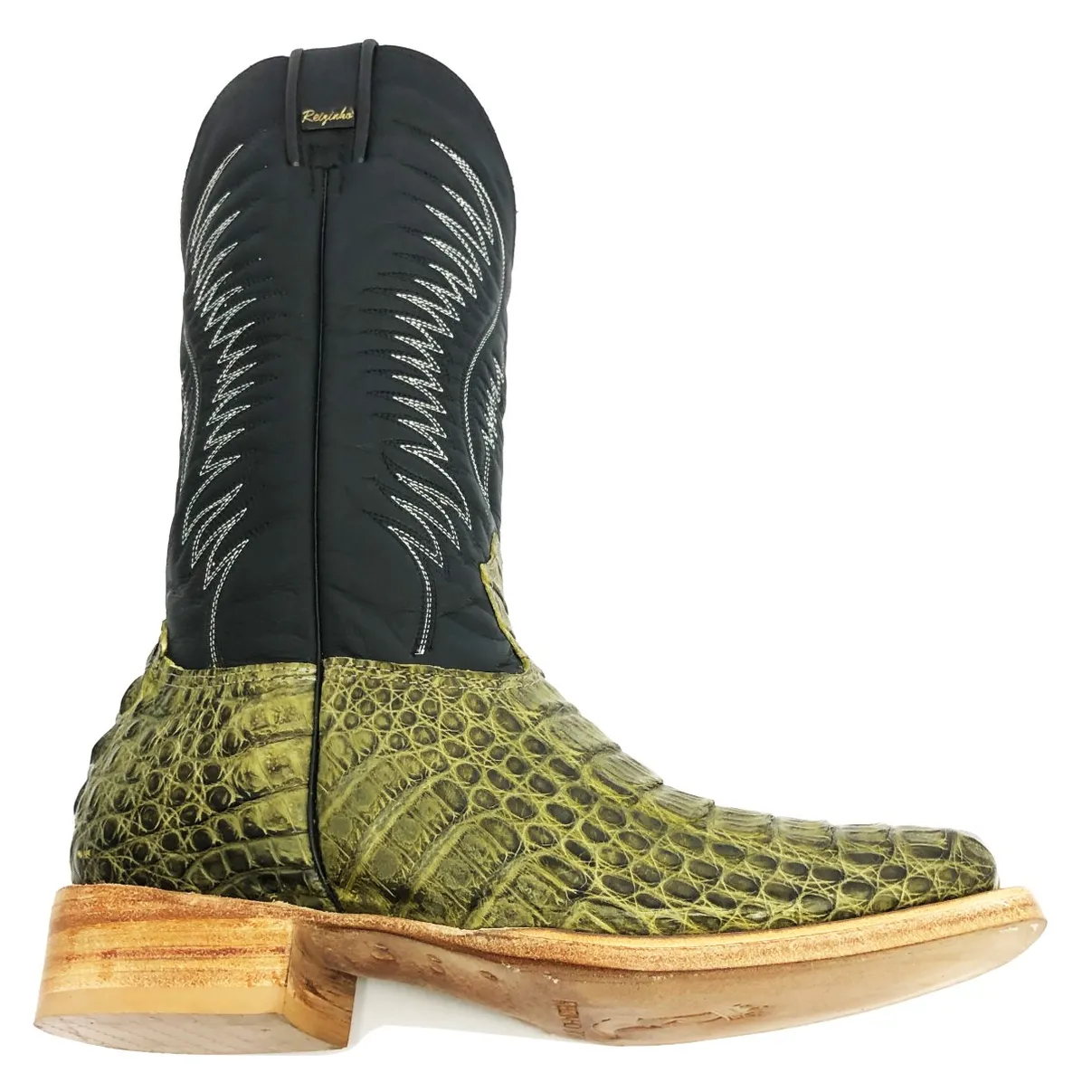 Bota Reizinho Premium Couro De acaré Verde Musgo Limited Edition - Cano Alto, Bico Quadrado, Solado Couro Artesanal