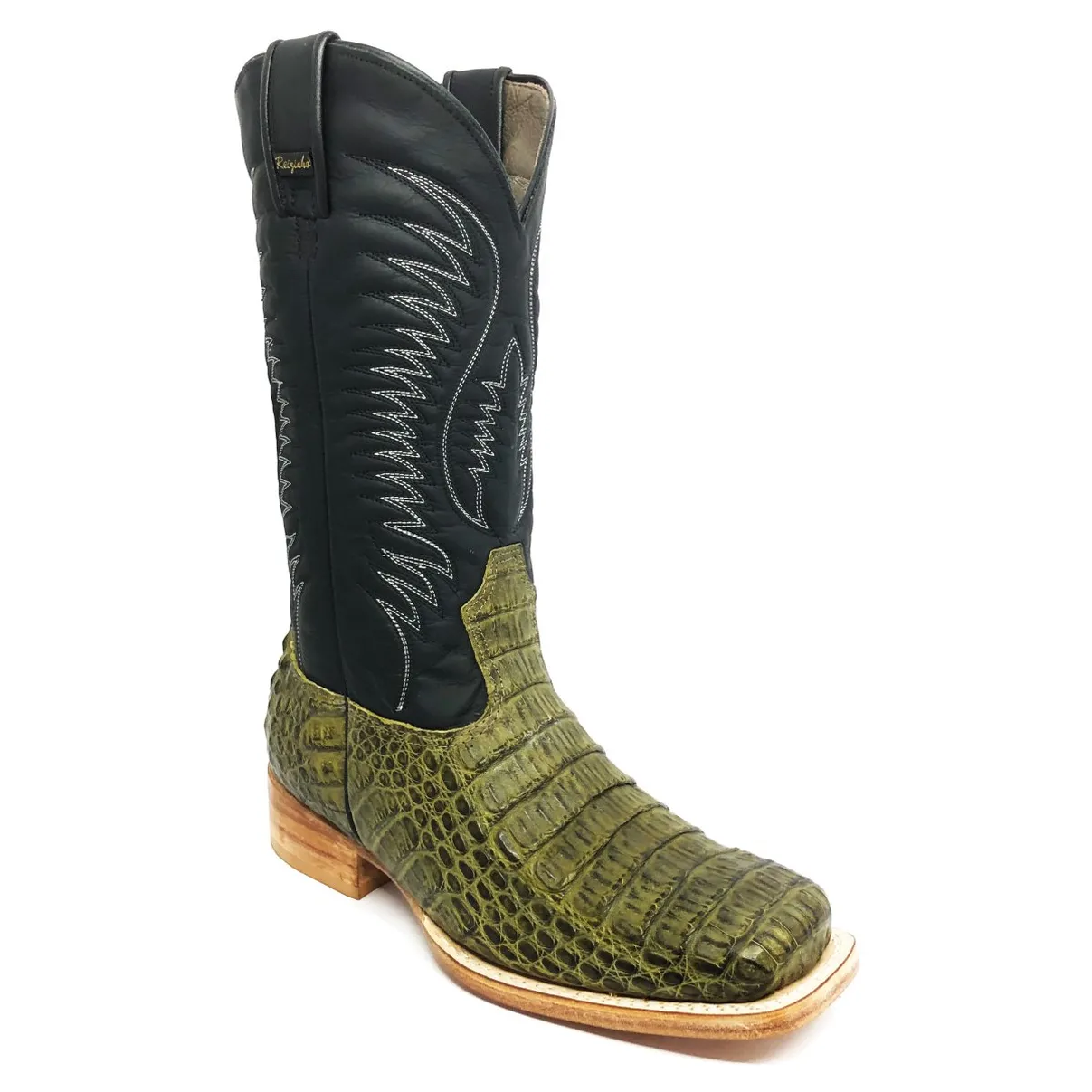 Bota Reizinho Premium Couro De acaré Verde Musgo Limited Edition - Cano Alto, Bico Quadrado, Solado Couro Artesanal
