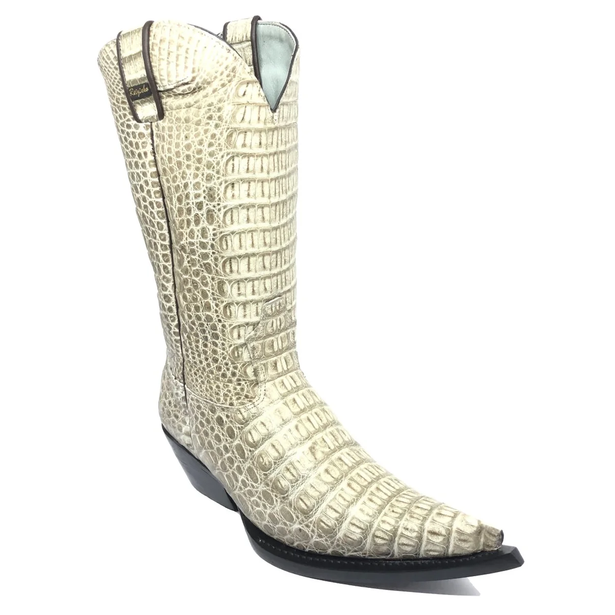 Bota Reizinho Premium Couro De Jacaré Ice Storm Limited Edition - Cano Alto, Bico Fino, Solado Couro Artesanal