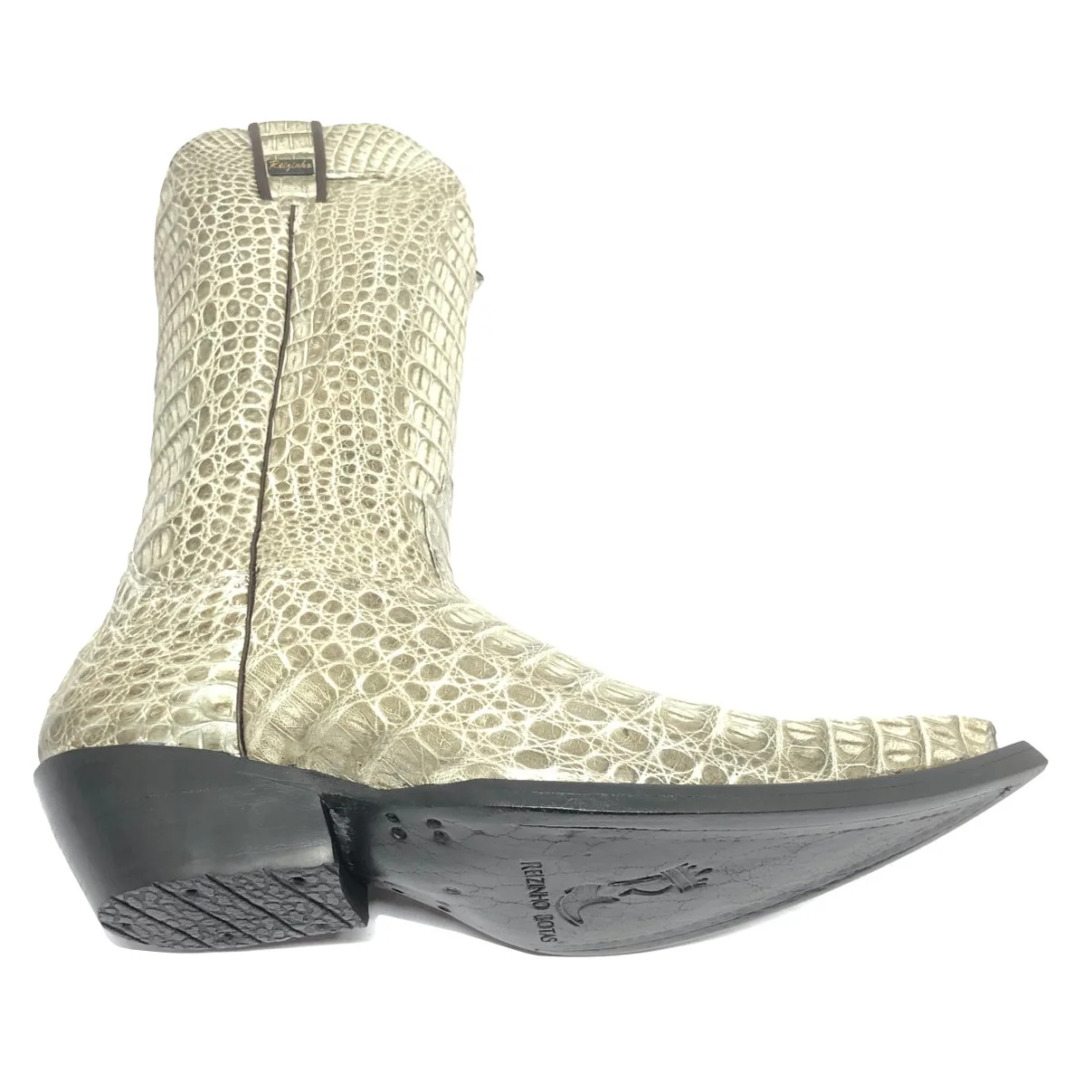 Bota Reizinho Premium Couro De Jacaré Ice Storm Limited Edition - Cano Alto, Bico Fino, Solado Couro Artesanal
