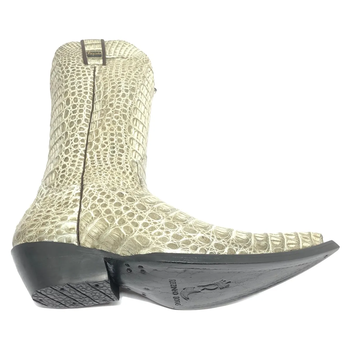 Bota Reizinho Premium Couro De Jacaré Ice Storm Limited Edition - Cano Alto, Bico Fino, Solado Couro Artesanal