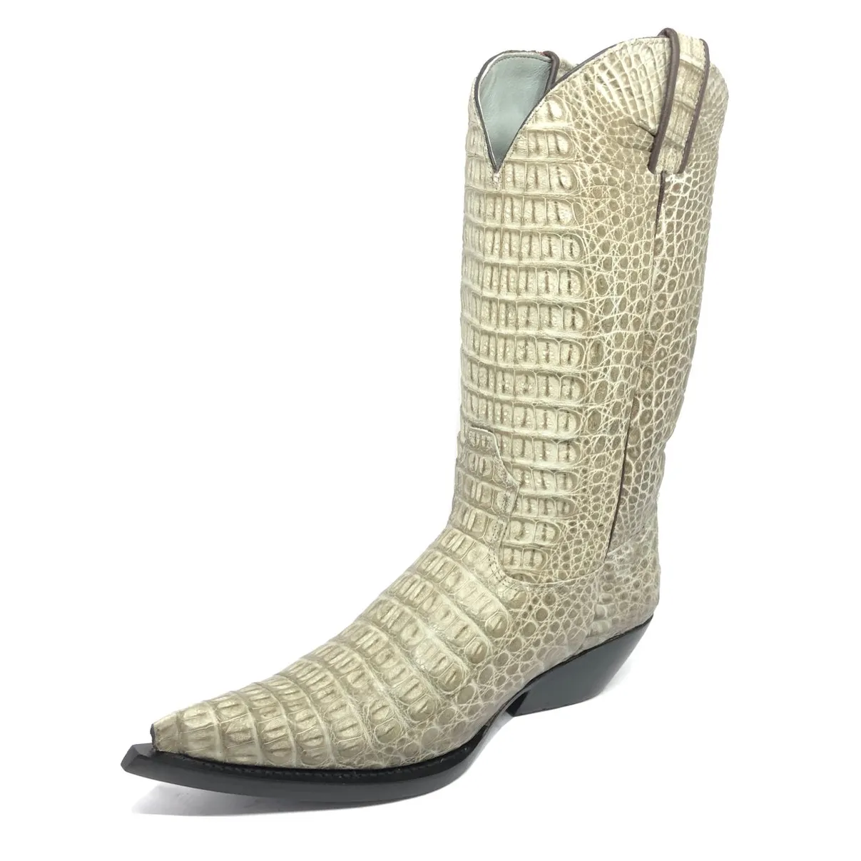 Bota Reizinho Premium Couro De Jacaré Ice Storm Limited Edition - Cano Alto, Bico Fino, Solado Couro Artesanal