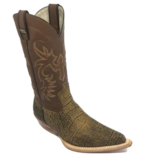 Bota Texana de Couro Bovino Imitação de Elefante Black Cognac | Reizinho Botas