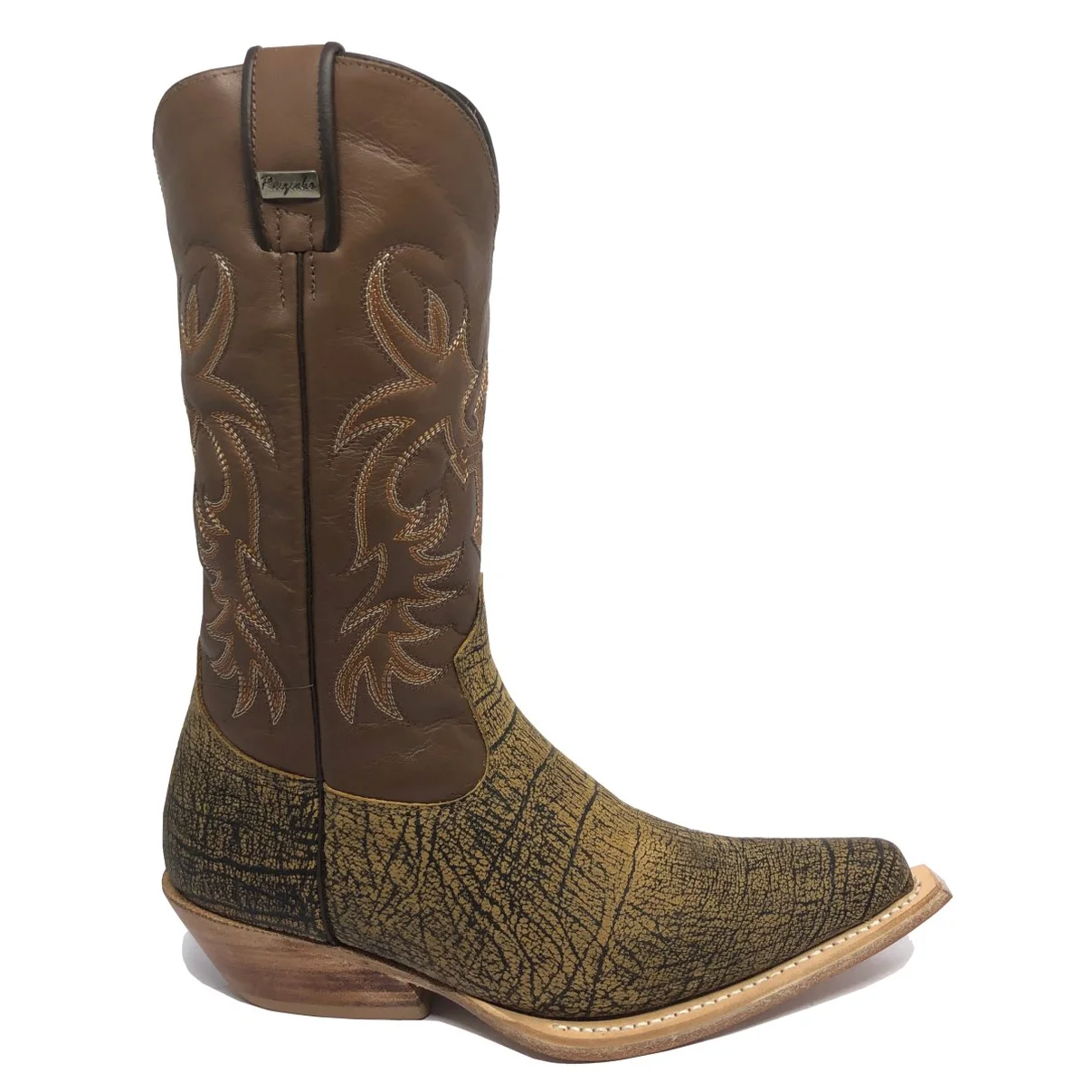 Bota Reizinho Premium Couro Bovino Imitação Elefante Black Cognac Limited Edition - Cano Alto, Bico Fino, Solado Couro A