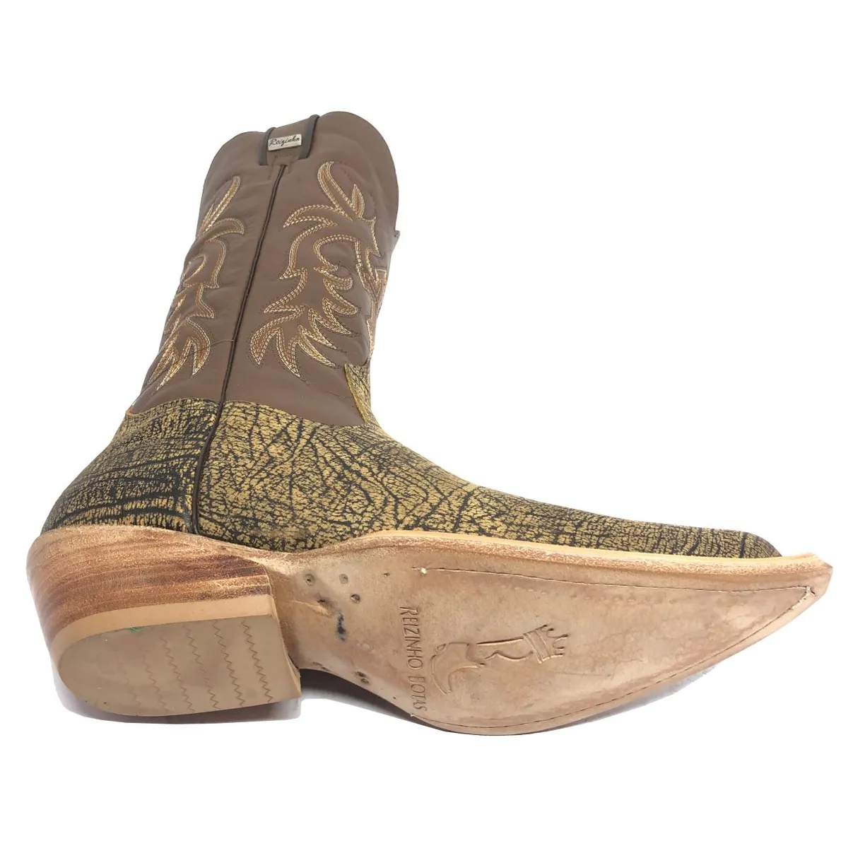 Bota Reizinho Premium Couro Bovino Imitação Elefante Black Cognac Limited Edition - Cano Alto, Bico Fino, Solado Couro A