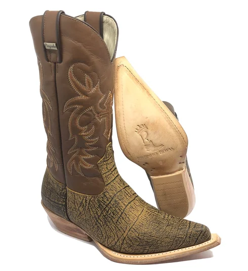 Bota Texana de Couro Bovino Imitação de Elefante Black Cognac | Reizinho Botas