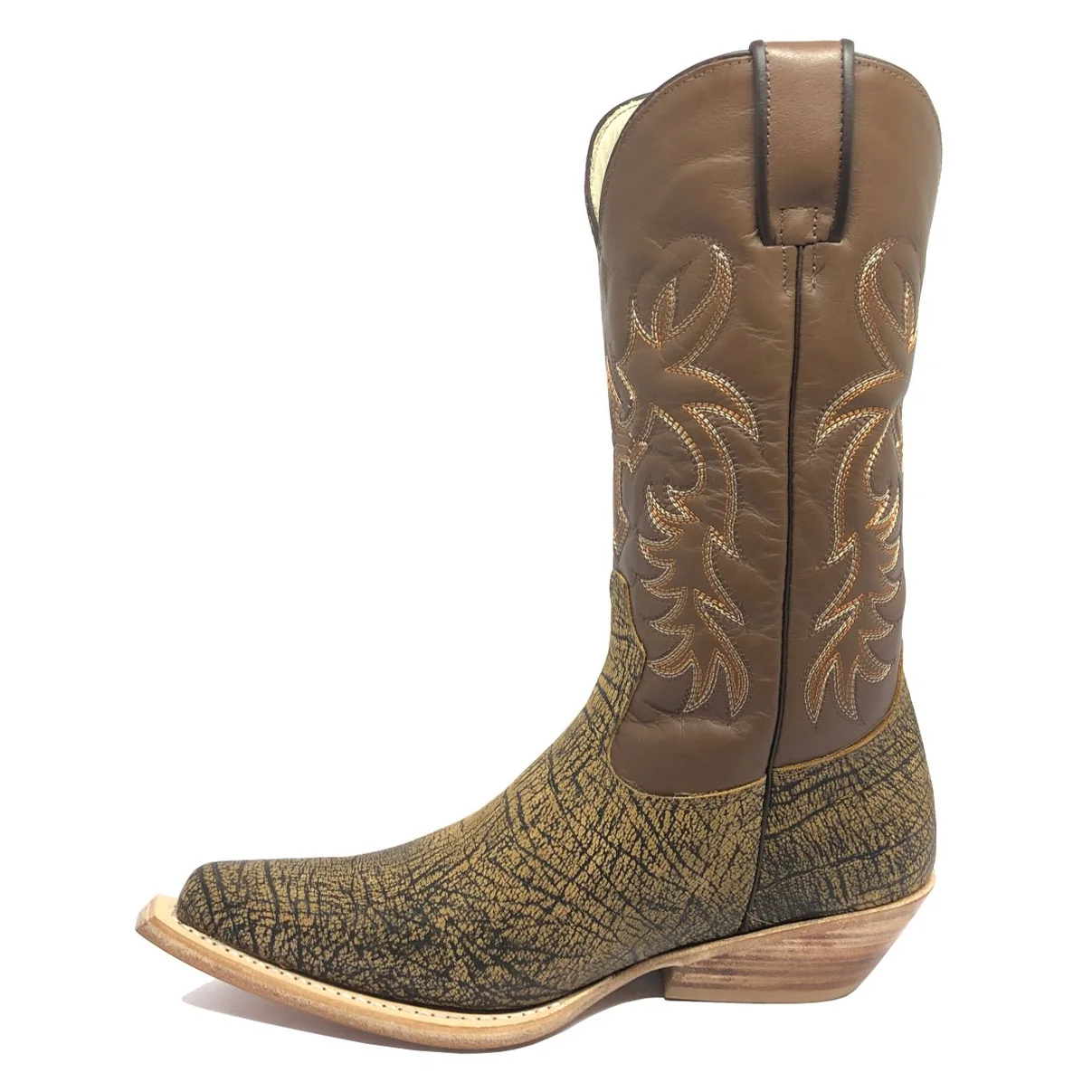 Bota Reizinho Premium Couro Bovino Imitação Elefante Black Cognac Limited Edition - Cano Alto, Bico Fino, Solado Couro A