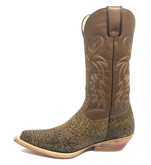Bota Texana de Couro Bovino Imitação de Elefante Black Cognac | Reizinho Botas