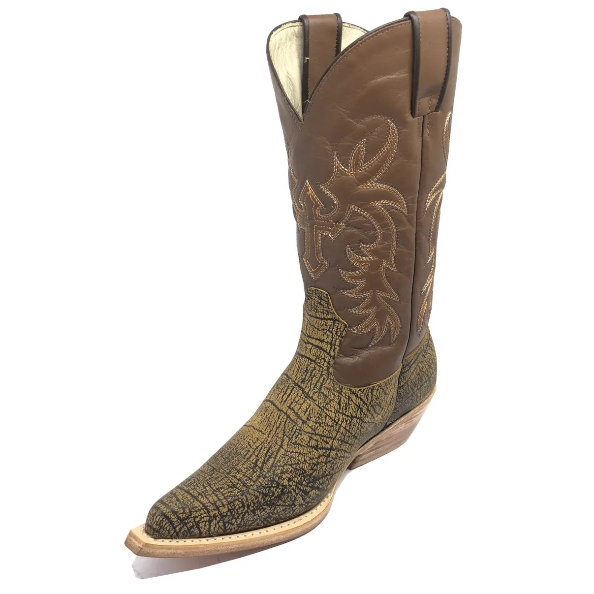 Bota Reizinho Premium Couro Bovino Imitação Elefante Black Cognac Limited Edition - Cano Alto, Bico Fino, Solado Couro A