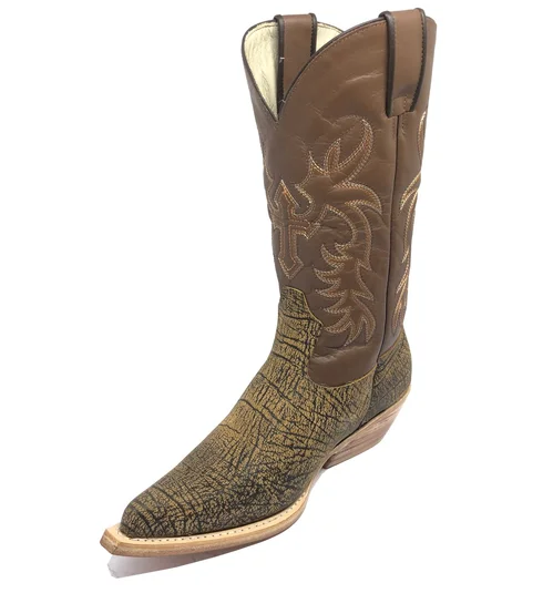 Bota Texana de Couro Bovino Imitação de Elefante Black Cognac | Reizinho Botas