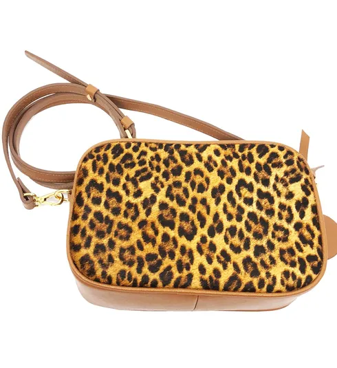 Bolsa De Couro Bovino Legítimo Com Estampa De Onça