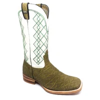 Bota Reizinho Premium Couro De Elefante Verde Musgo Limited Edition - Cano Alto, Bico Quadrado, Solado Couro Artesanal - imagem 2