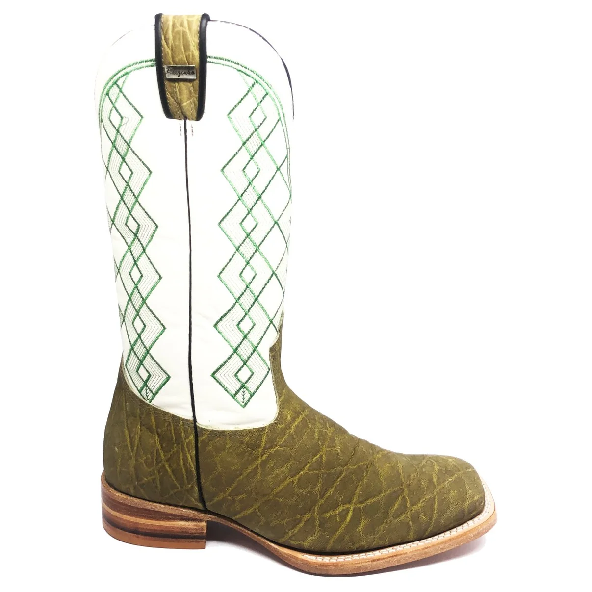 Bota Reizinho Premium Couro De Elefante Verde Musgo Limited Edition - Cano Alto, Bico Quadrado, Solado Couro Artesanal