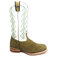 Bota Reizinho Premium Couro De Elefante Verde Musgo Limited Edition - Cano Alto, Bico Quadrado, Solado Couro Artesanal - imagem 4