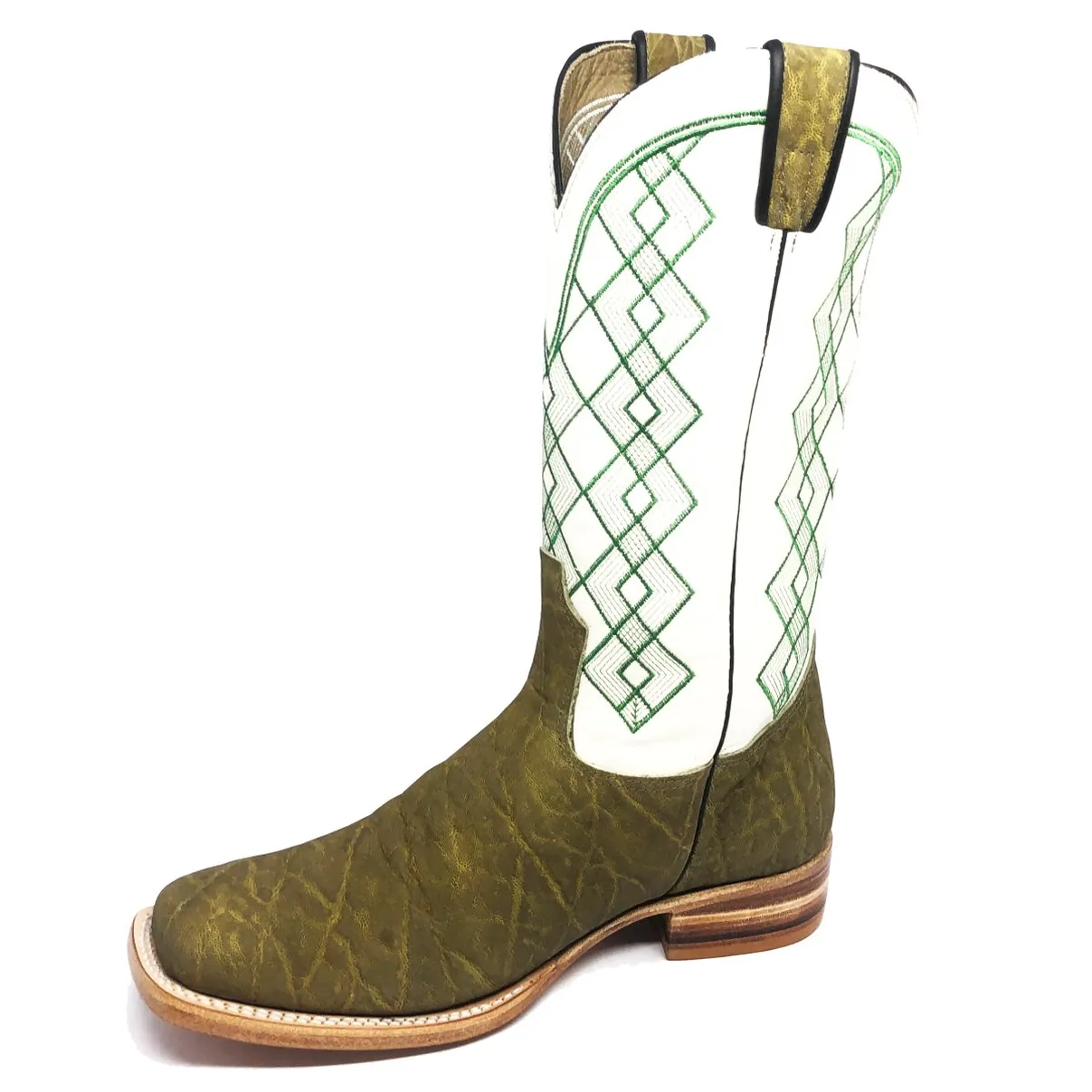 Bota Reizinho Premium Couro De Elefante Verde Musgo Limited Edition - Cano Alto, Bico Quadrado, Solado Couro Artesanal