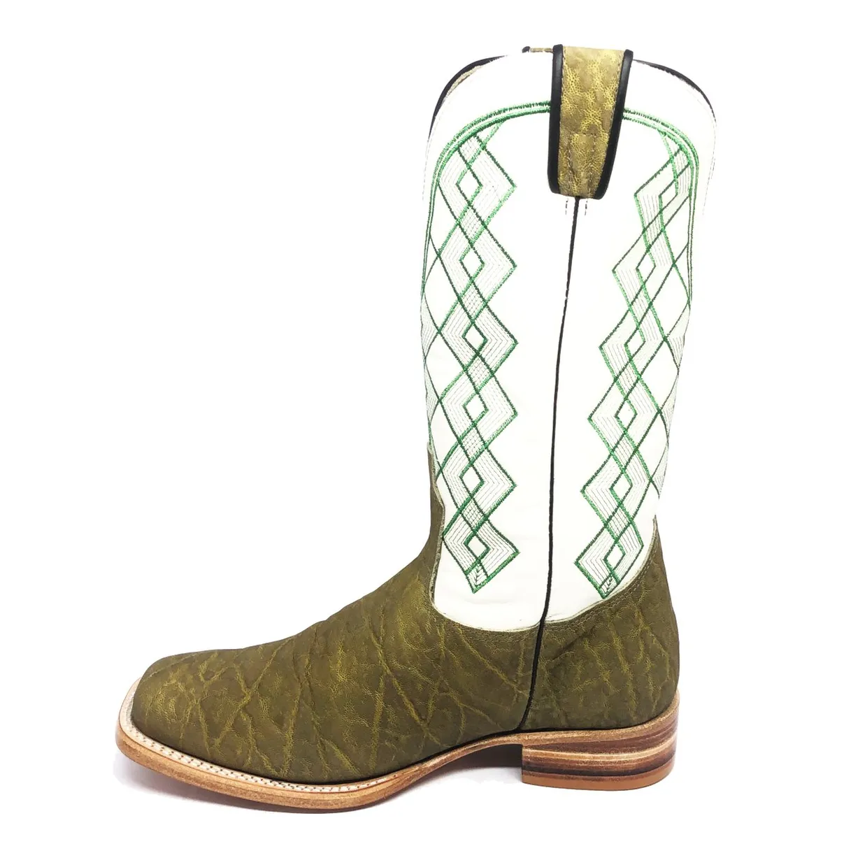 Bota Reizinho Premium Couro De Elefante Verde Musgo Limited Edition - Cano Alto, Bico Quadrado, Solado Couro Artesanal