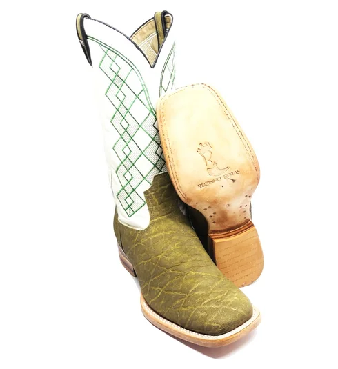 Bota Texana de Couro de Elefante Verde Musgo | Limited Edition | Linha Premium | Reizinho Botas