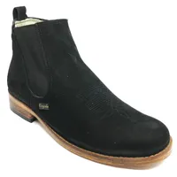 Bota Casual De Couro Bovino Bufalada Preta - Cano Curto, Bico Redondo, Solado De Couro Artesanal - imagem 1