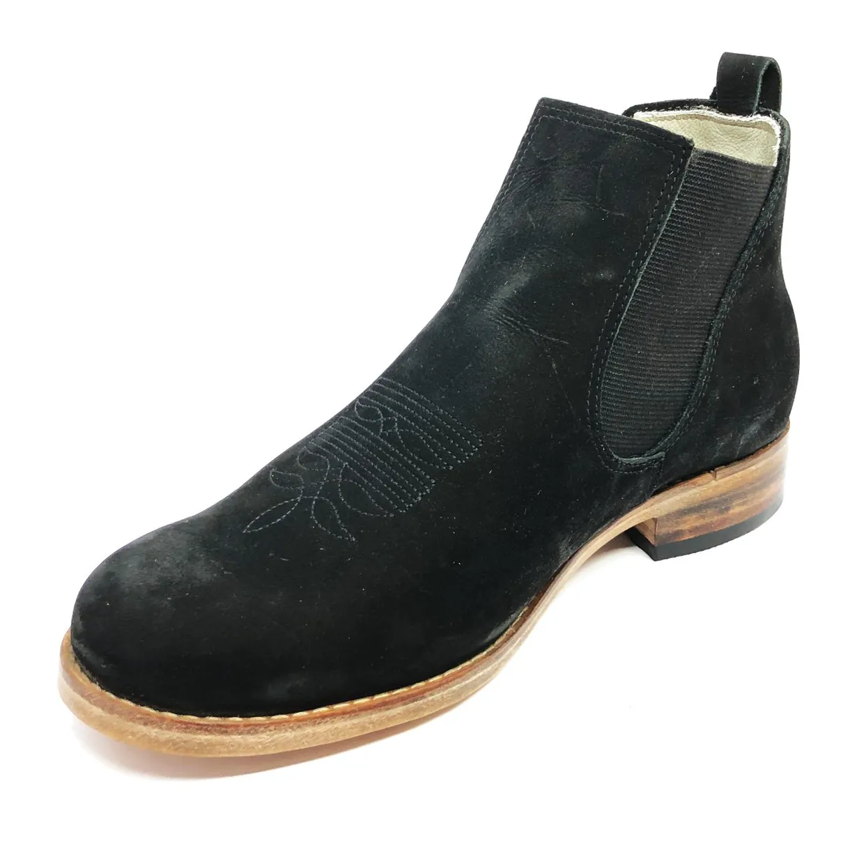 Bota Casual De Couro Bovino Bufalada Preta - Cano Curto, Bico Redondo, SOLADO DE COURO ARTESANAL
