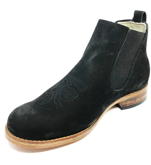 Bota Casual De Couro Bovino Bufalada Preta - Cano Curto, Bico Redondo, SOLADO DE COURO ARTESANAL
