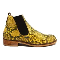 Bota Casual de Couro Bovino Imitação de Cobra Yellow - Cano Curto, Bico Redondo, SOLADO DE COURO ARTESANAL - imagem 5