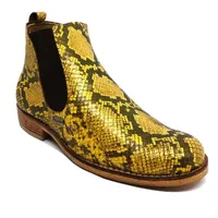 Bota Casual de Couro Bovino Imitação de Cobra Yellow - Cano Curto, Bico Redondo, SOLADO DE COURO ARTESANAL - imagem 1
