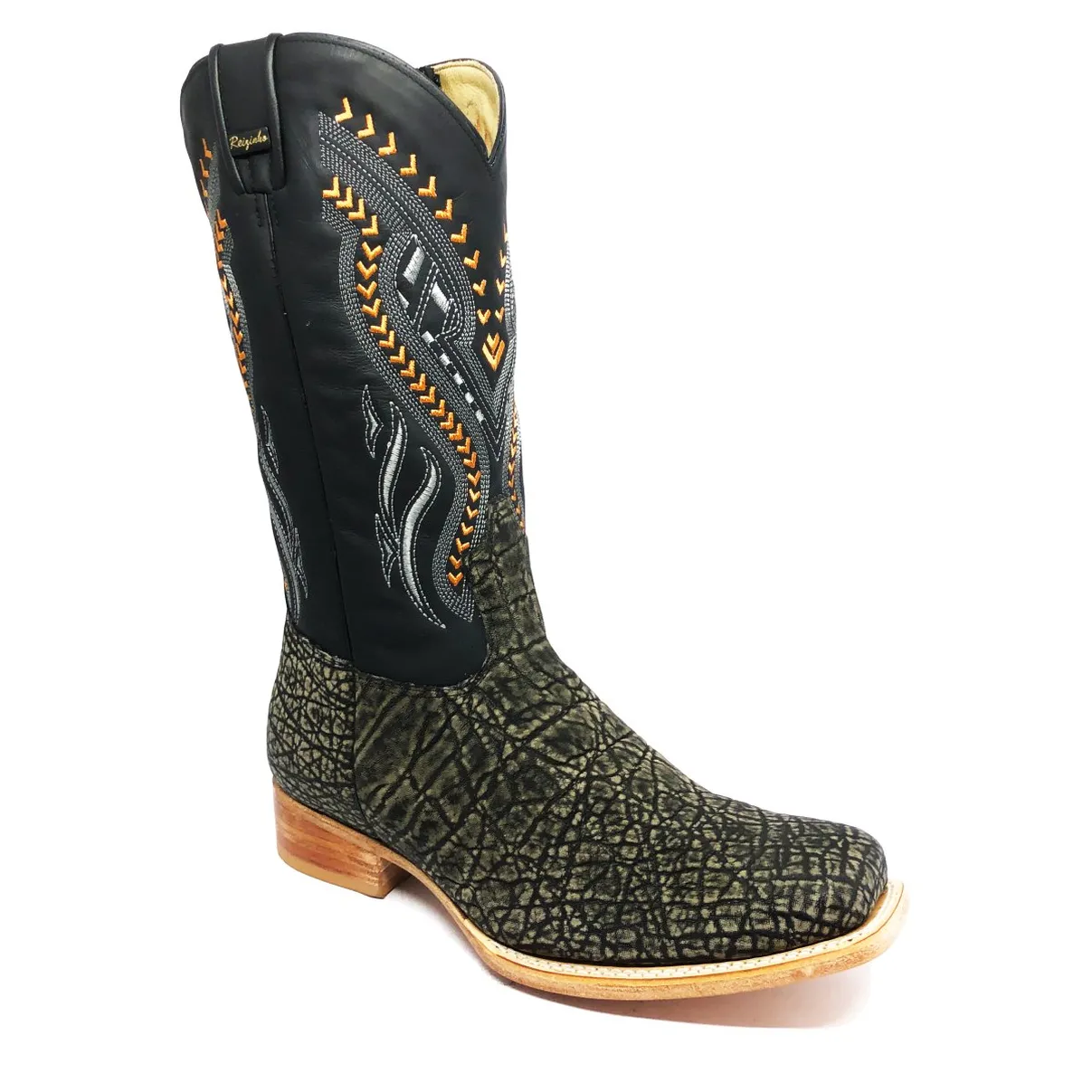Bota Reizinho Premium Couro De Elefante Cinza Natural Limited Edition - Cano Alto, Bico Quadrado, Solado De Couro Artesa