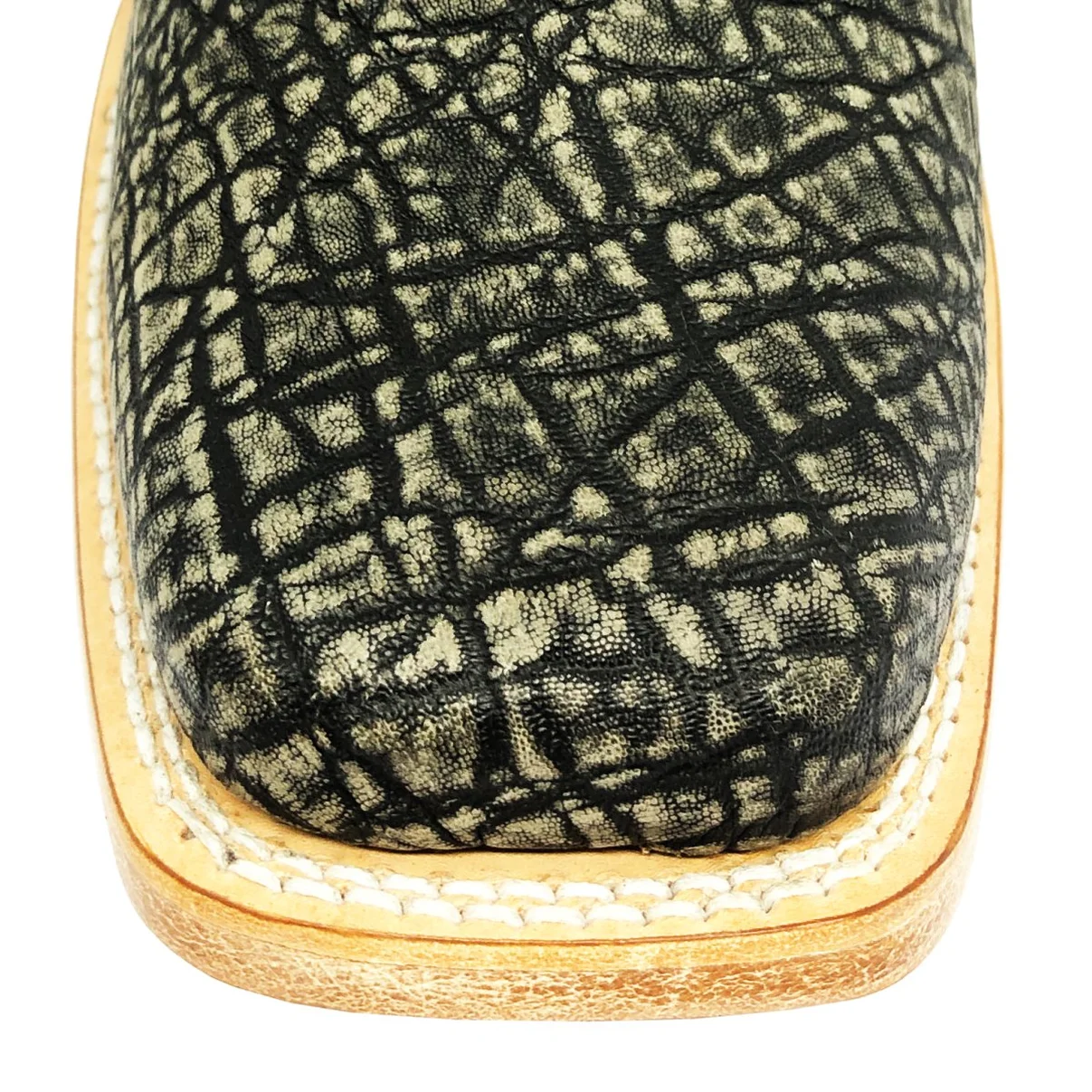 Bota Reizinho Premium Couro De Elefante Cinza Natural Limited Edition - Cano Alto, Bico Quadrado, Solado De Couro Artesa