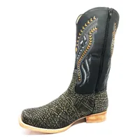 Bota Reizinho Premium Couro De Elefante Cinza Natural Limited Edition - Cano Alto, Bico Quadrado, Solado De Couro Artesa - imagem 2