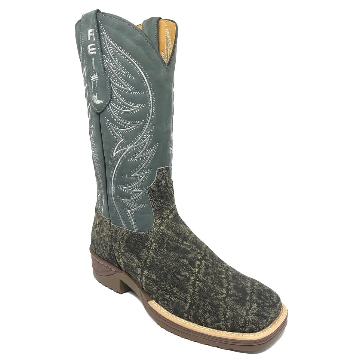 Bota Reizinho Premium Couro De Elefante Cinza Natural Limited Edition - Cano Alto, Bico Quadrado, Solado Jump