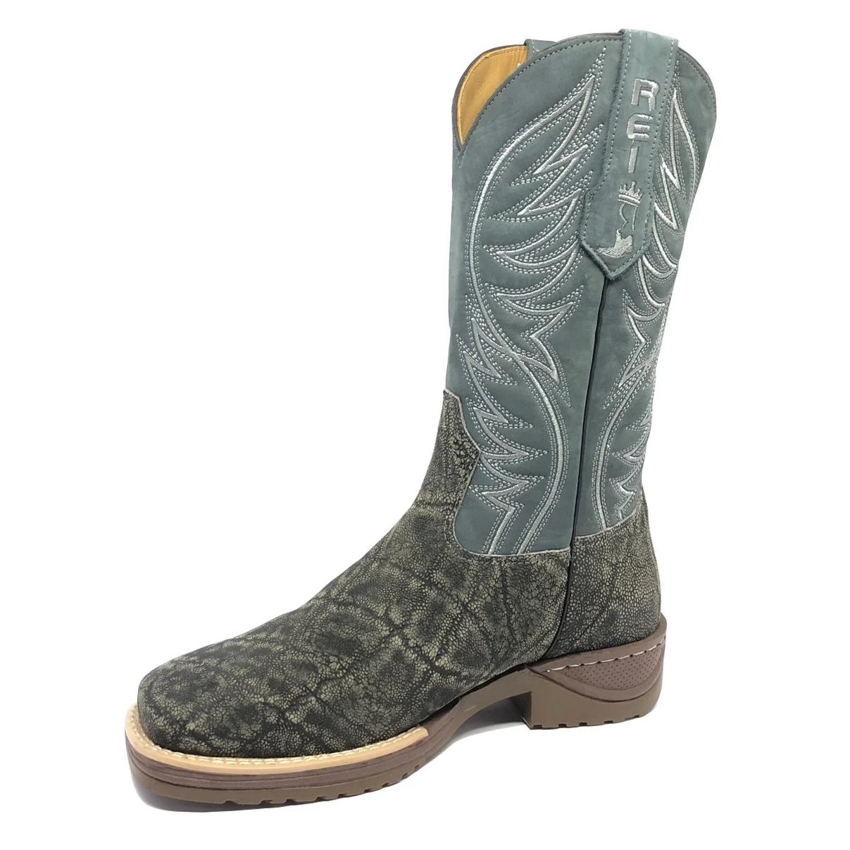 Bota Reizinho Premium Couro De Elefante Cinza Natural Limited Edition - Cano Alto, Bico Quadrado, Solado Jump