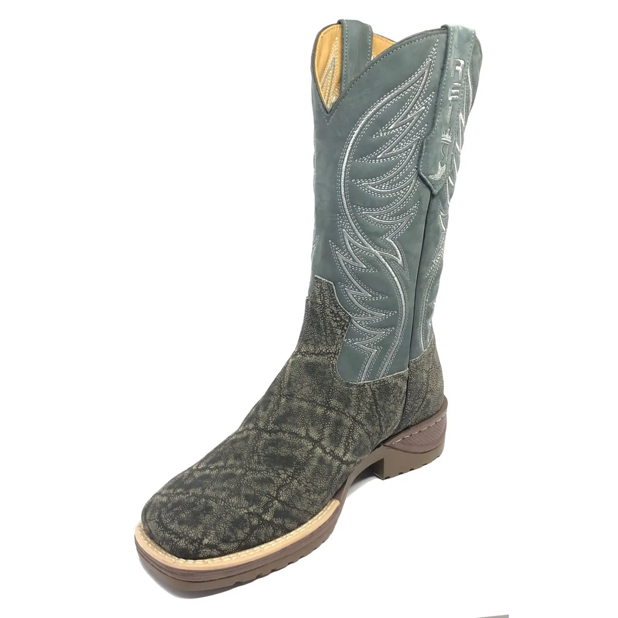 Bota Reizinho Premium Couro De Elefante Cinza Natural Limited Edition - Cano Alto, Bico Quadrado, Solado Jump