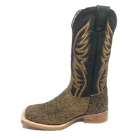 Bota Reizinho Premium Couro Bovino Imitação Elefante Black Cognac Limited Edition - Cano Alto, Bico Quadrado, Solado Cou - imagem 4